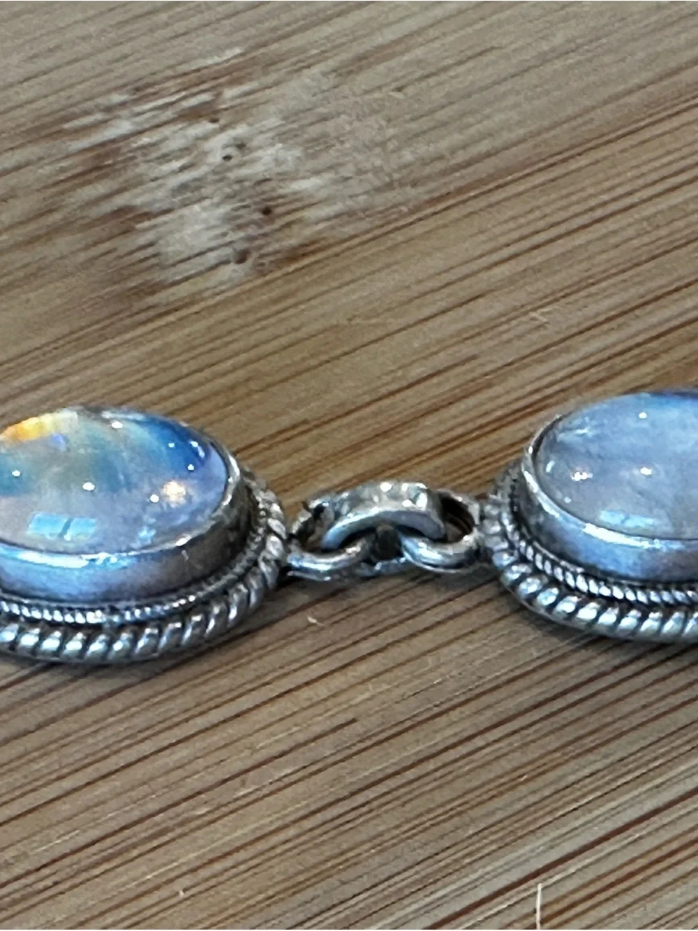 Handmade Rainbow Moonstone Sterling Silver Link Bracelet | Artisan | Gypsy Jewel